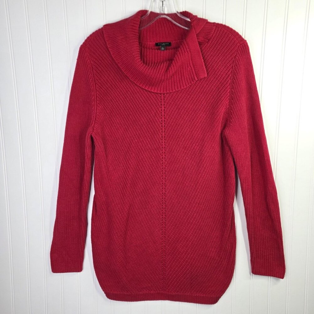 Talbots Sweater Womens Medium Petite Red Cowl Neck Knit Tunic Casual Preppy